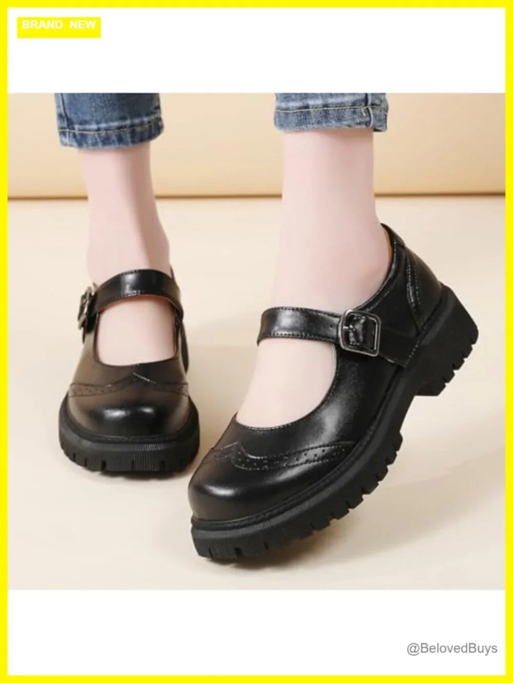 Chunky Mary Jane Platform Flats - Non Slip School Shoes with Adjustable Buckle